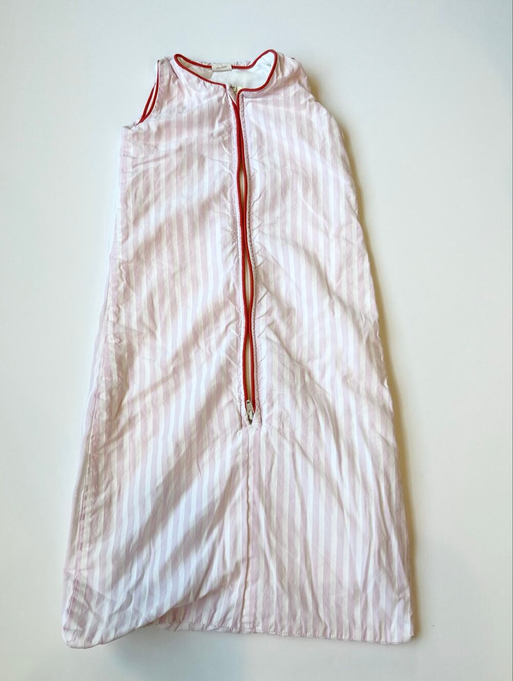 de Buci Baby Pink and White Striped Cotton Sleep Sack 3-9 months